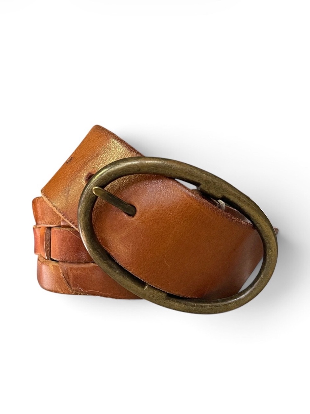 Linea Pelle Brown Woven Leather Belt w/Solid Brass Buckle, sz Large